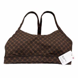 NWT Lululemon Flow Y Bra Nulu Jacquard A-C Square Heart Jacquard Java Sequoia 6